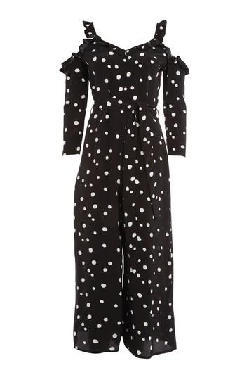 Topshop Spotted Cold Shoulder Jumpsuit