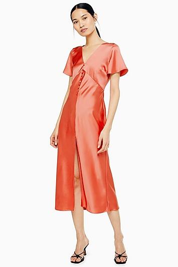 Topshop Satin Angel Sleeve Dress