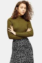Topshop Petite Khaki Knitted Marl Funnel Neck Top