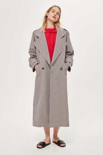 Topshop *unlined Check Trench Coat By Boutique