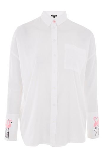 Topshop Embroidered Flamingo Shirt