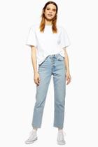 Topshop Bleached Button Fly Straight Jeans