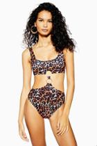 Topshop Animal Print Cut Out Swimsuit