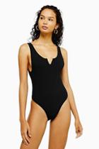 Topshop Black Shirred Notch Swimsuit