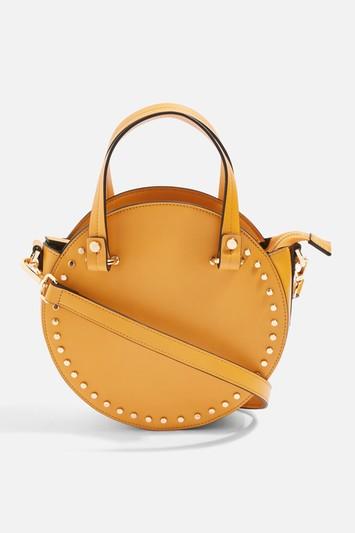Topshop Taylor Mustard Round Circle Studded Tote Bag