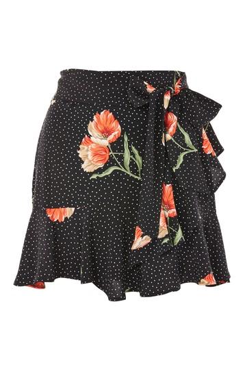 Topshop Petite Spot Flower Ruffle Skirt