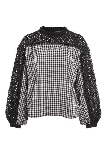 Topshop Check Lace Smock Blouse