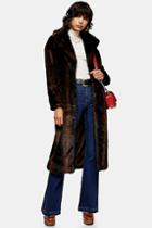 Topshop Brown Luxe Faux Fur Coat