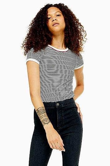 Topshop Petite Stripe Piping T-shirt