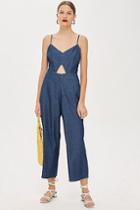Topshop Light Denim Cut Out Jumpsuit