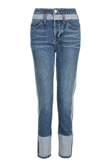 Topshop Moto Panel Selvedge Straight Leg Jeans