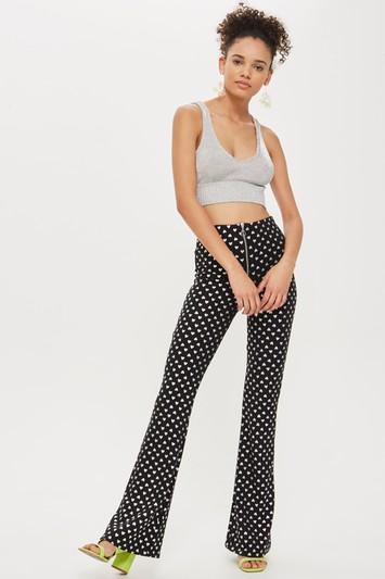 Topshop Foil Heart Print Flared Trousers