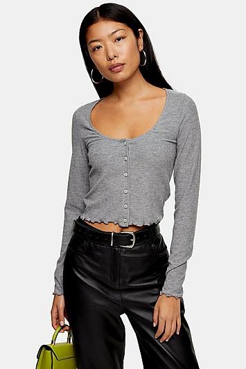 Topshop Long Sleeve Button Top