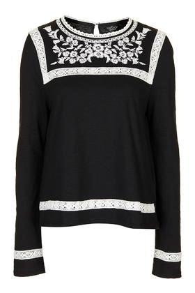 Topshop Tall Embroiderd Smock Top