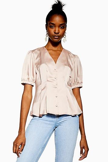 Topshop Ivory Pleat Detail Button Down Top