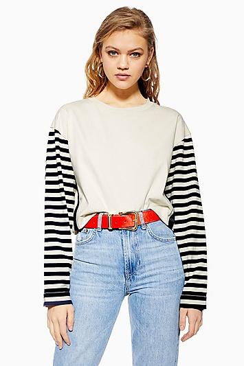Topshop Tall Breton Spliced Long Sleeve T-shirt