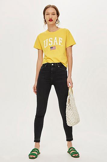Topshop Moto Washed Black Let Hem Jeans