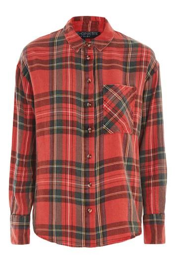Topshop Petite Washed Tartan Check Shirt