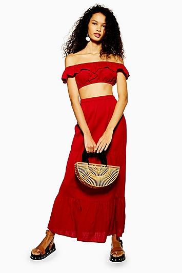 Topshop Red Frill Bardot Crop Top