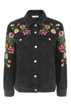 Topshop Moto Floral Embroidered Denim Jacket