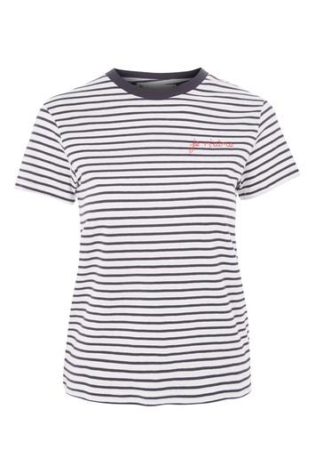 Topshop 'je'maime' Embroidered Stripe T-shirt By Tee & Cake