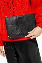 Topshop Perla Black Lizard Zip Top Pouch