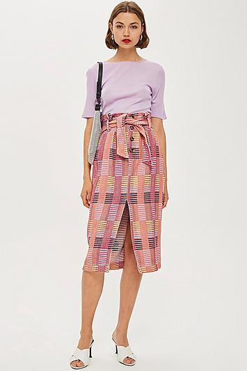 Topshop Multicoloured Jacquard Midi Skirt