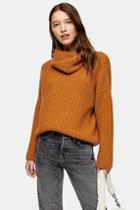 Topshop Brown Knitted Chunky Roll Neck Jumper