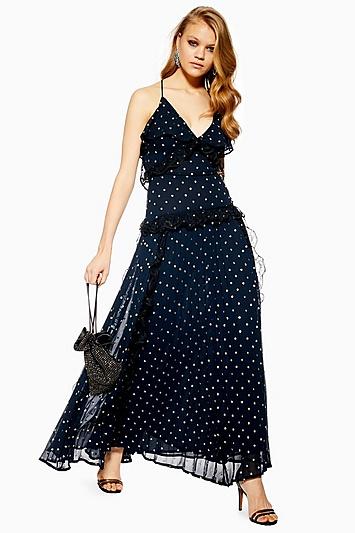 Topshop Petite Lace Metallic Thread Maxi Dress
