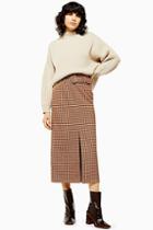 Topshop Brown Check Belted Pencil Skirt