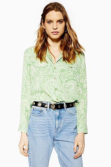 Topshop Green Paisley Shirt