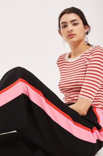 Topshop Side Striped Wide Leg Trousers
