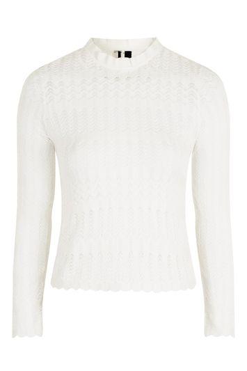Topshop Sheer Stitch Frill Top