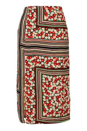 Topshop Floral Stripe Midi Skirt