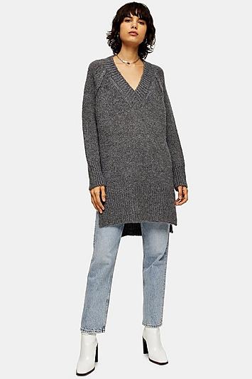 Topshop Charcoal Grey V-neck Knitted Top