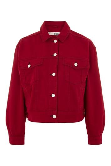 Topshop Moto Red Boxy Denim Jacket
