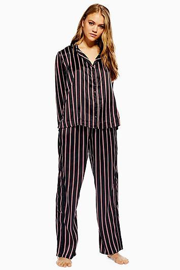 Topshop Black Satin Stripe Pyjama Trousers