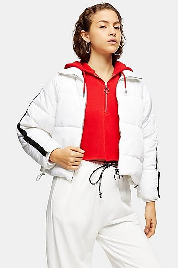 Topshop Petite White Side Stripe Puffer Jacket