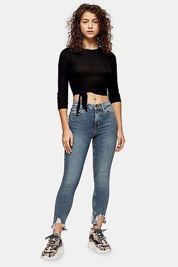 Topshop Petite Green Cast Bondi Hem Jamie Jeans