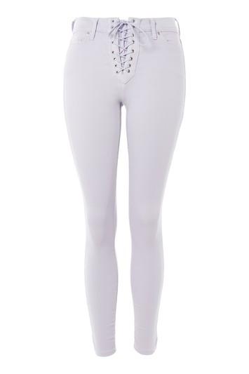 Topshop Moto Lilac Lace Up Leigh Jeans