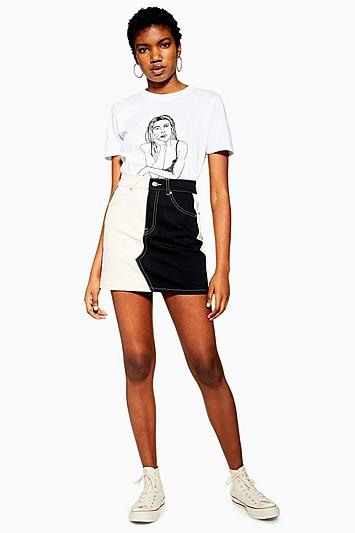 Topshop Monochrome Colour Block Denim Mini Skirt