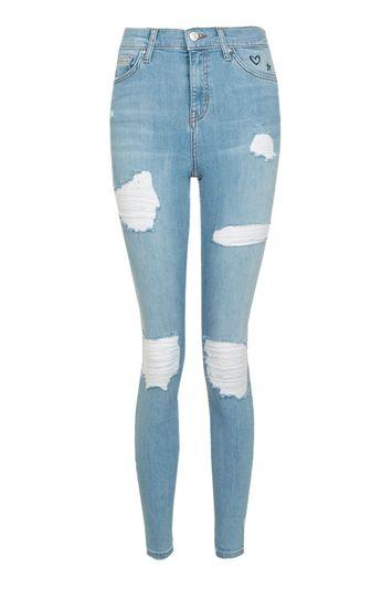 Topshop Moto Sistahood Embroidered Pocket Jamie Jeans
