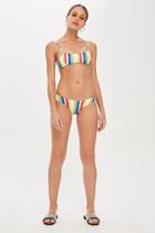 Topshop Bonded Rainbow Stripe High Leg Bikini Bottoms