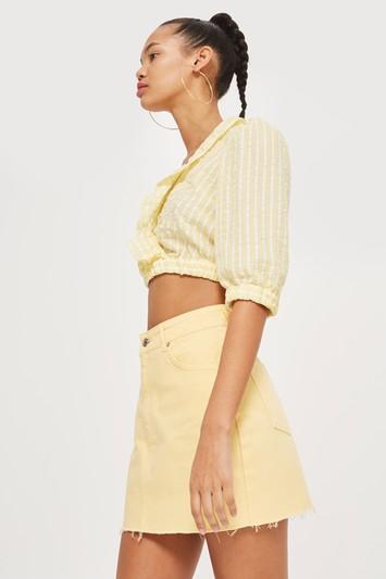 Topshop Yellow High Waisted Denim Skirt