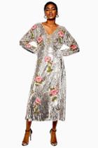 Topshop Sequin Floral Beaded Wrap Dress