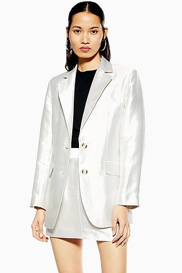Topshop Silver Satin Dad Blazer