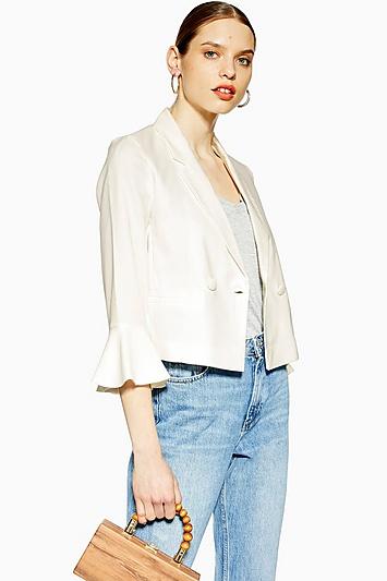 Topshop Cropped Frilled Sleeve Jacket