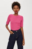 Topshop Button Sleeve Knit T-shirt