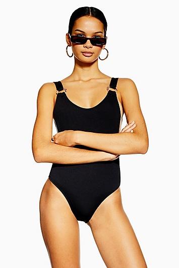 Topshop Black Ring Trim Swimsuit