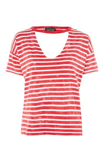 Topshop Petite Acid Stripe Choker Neck T-shirt